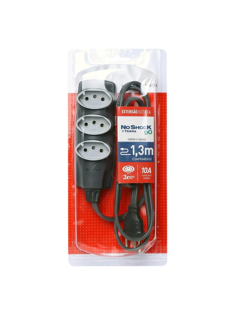 Extensao Noshock 90 Pp 3x0,75 2p+t 10a Grafite 1,3 Metros Dn1906