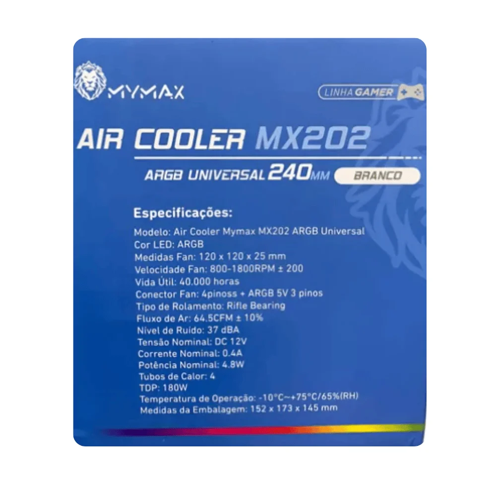 Imagem 2 de 4 do produto Air Cooler Mymax Mx202 ARGB Universal 240mm Branco(myc-mx202/RGB -wh)