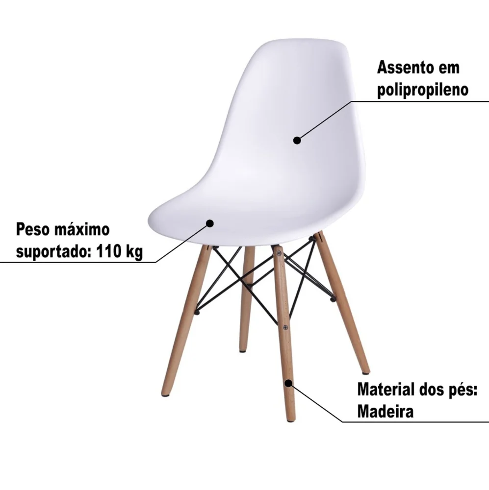 Imagem 2 de 5 do produto Kit 2 Cadeiras Sala  Escritório Eiffel - Branca