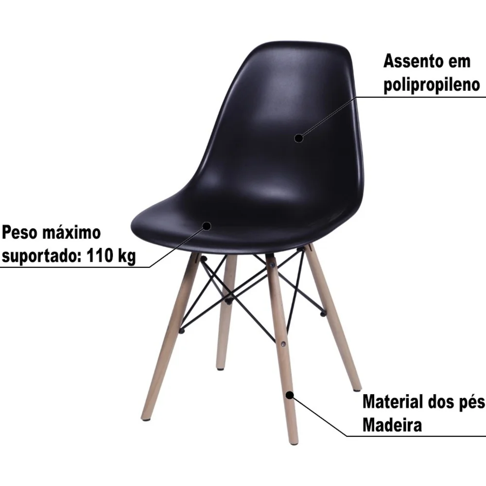 Imagem 2 de 5 do produto Kit 2 Cadeiras Sala Escritório Eiffel - Preto
