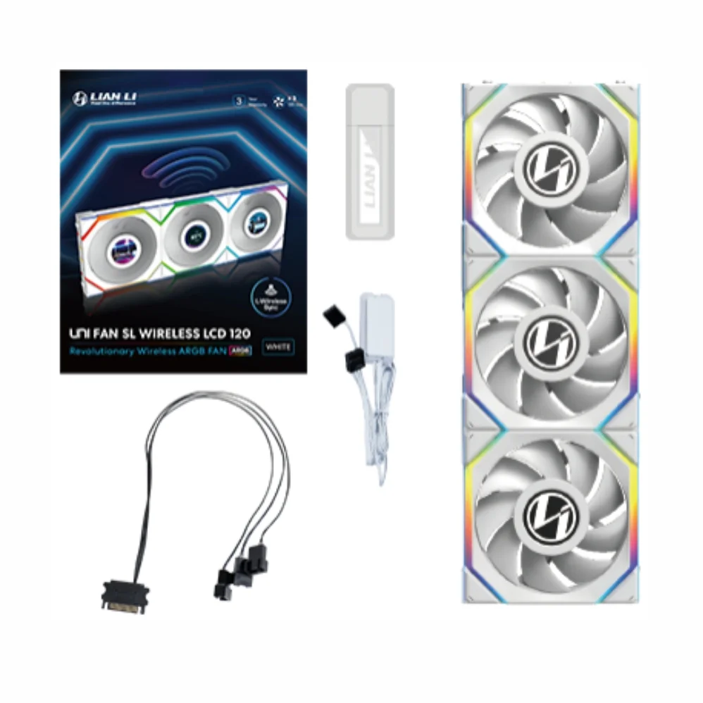 Kit 3 Fans 120mm Lian Li Uni Fan Sl Wireless Lcd 120, ARGB, C/ Controladora, White - 12sllcd1w3w 4