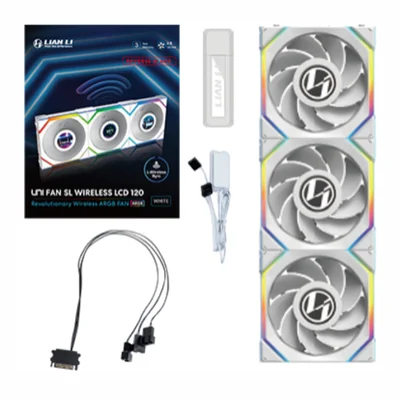 Kit 3 Fans 120mm Lian Li Uni Fan Sl Wireless Lcd 120 Reverse Blade, ARGB, C/ Controladora, White - 12rsllcd1w3w