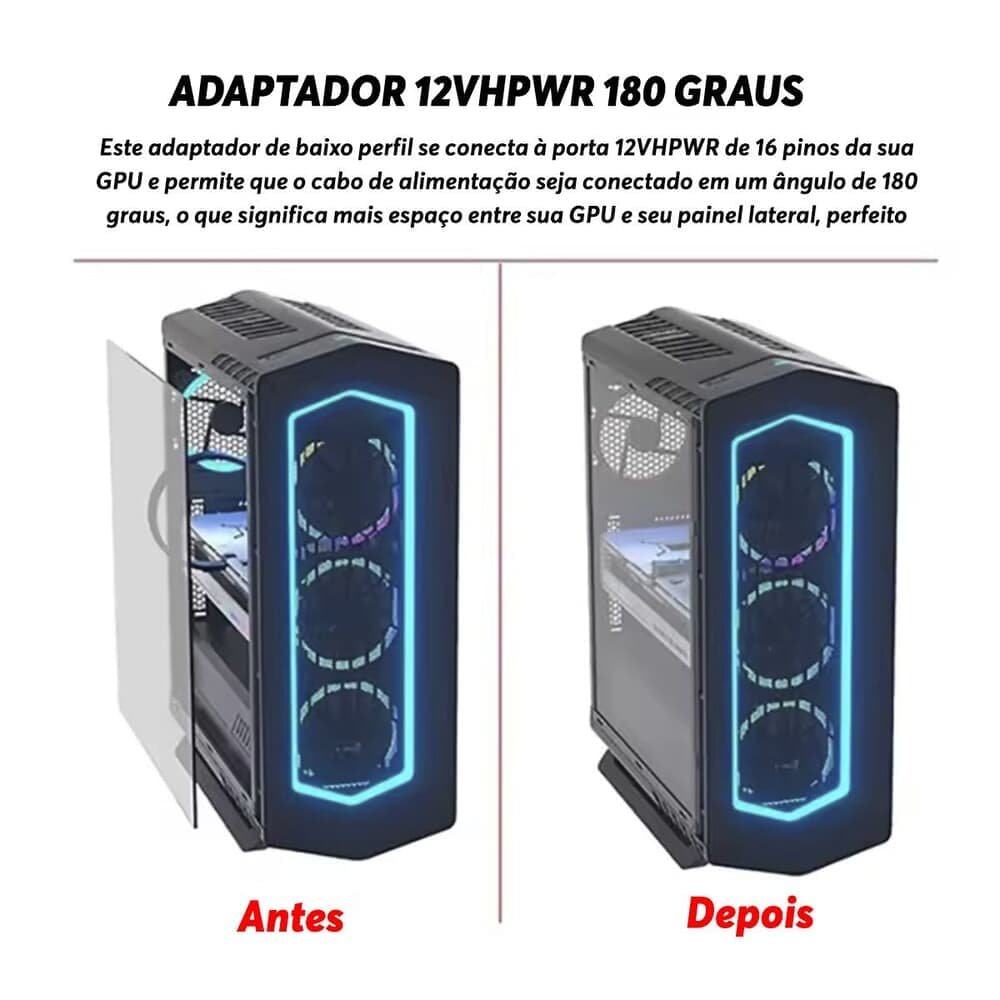 Imagem 3 de 4 do produto Adaptador Energia PCie 5.0 12vhpwr 16 Pinos Ângulo 180 Graus Para Placa De Video Gpu Vga 600w Modelo: Positivo