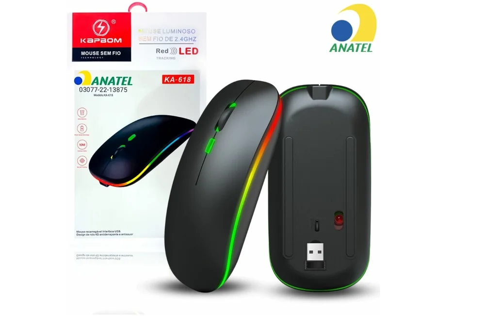 Imagem 3 de 4 do produto Mouse Sem Fio Wireless Recarregável Com LED Kapbom - Ka-618