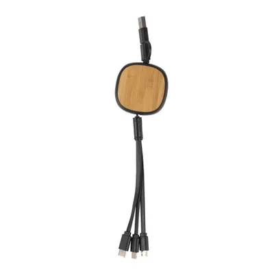 Cabo Carregador Usb Com 3 Entradas Base De Bambu Preto