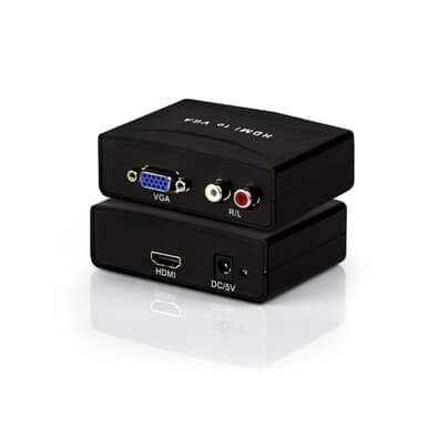 Conversor De Video Vga Femea Para HDMI Fêmea Com Audio Rca