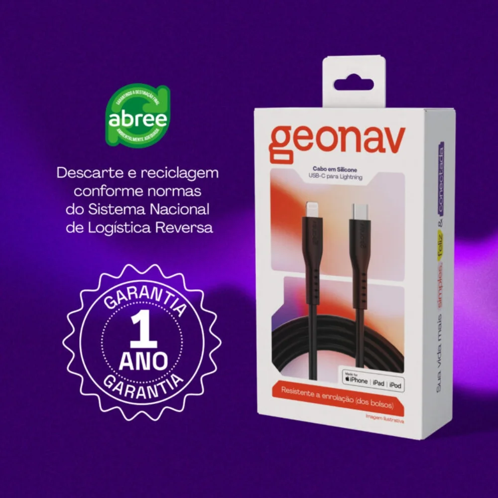 Imagem 2 de 5 do produto Cabo Usb-c Para Lightning Mfi Em Silicone 1,5m Geonav