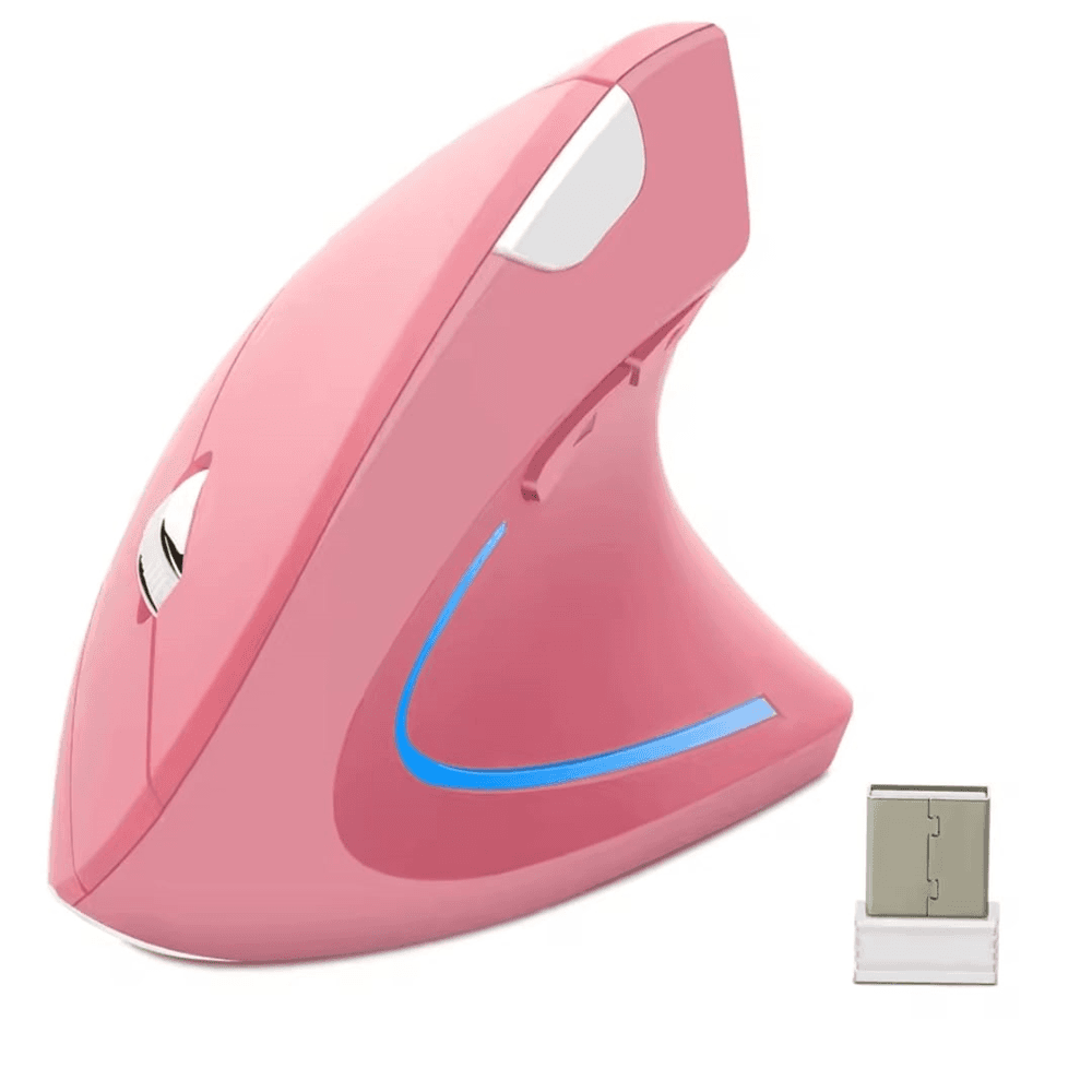 Imagem 1 de 5 do produto Mouse Vertical Sem Fio, 2.4ghz, Ergonômico, 1600 Dpi, Na Cor Rosa
