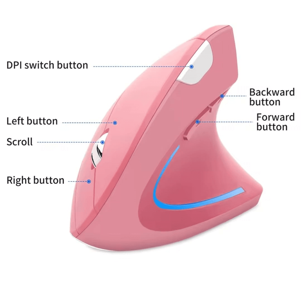 Imagem 2 de 5 do produto Mouse Vertical Sem Fio, 2.4ghz, Ergonômico, 1600 Dpi, Na Cor Rosa