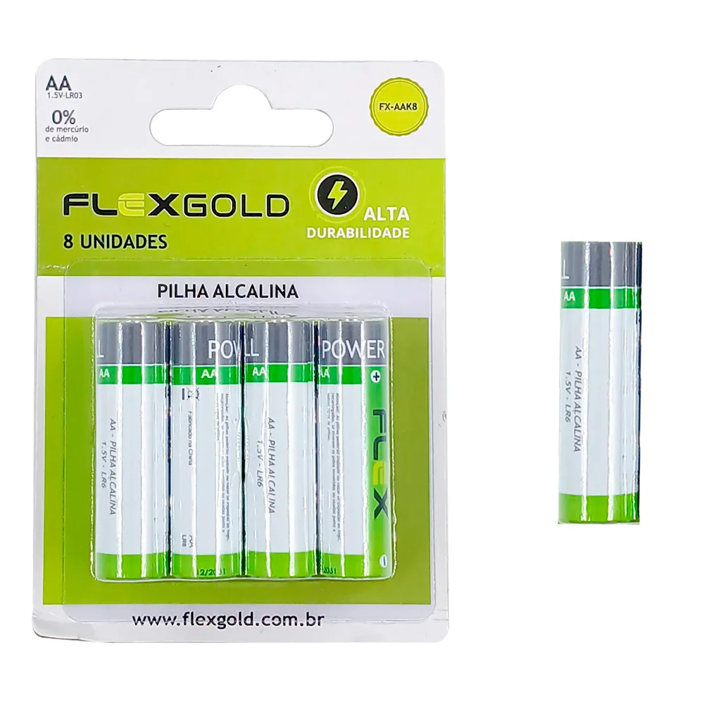 Imagem 2 de 4 do produto Pilha Aa Alcalina ( Cart. C/ 8 Un )  Flex Fx-aak8