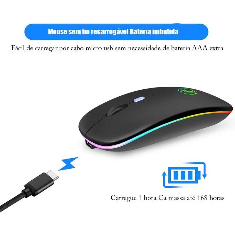 Imagem 5 de 5 do produto Mouse Sem Fio Recarregável Bateria Interna Slim 1600 Dpi