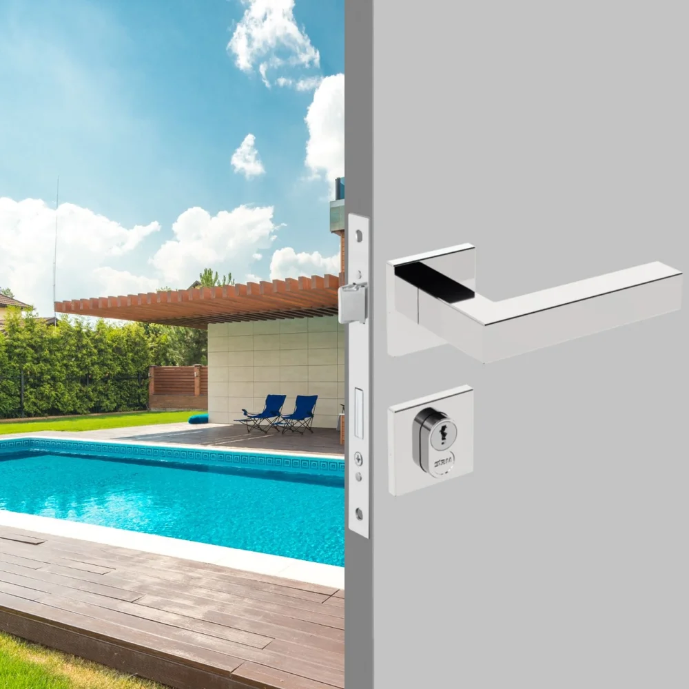 Imagem 5 de 5 do produto Fechadura Externa Inox Home Ix420 55mm Roseta Quadrada Rq2 Inox Polido Stam