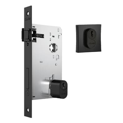 Fechadura 1601 Rolete Para Porta Pivotante Roseta Quadrada Preto Fosco 55mm Stam