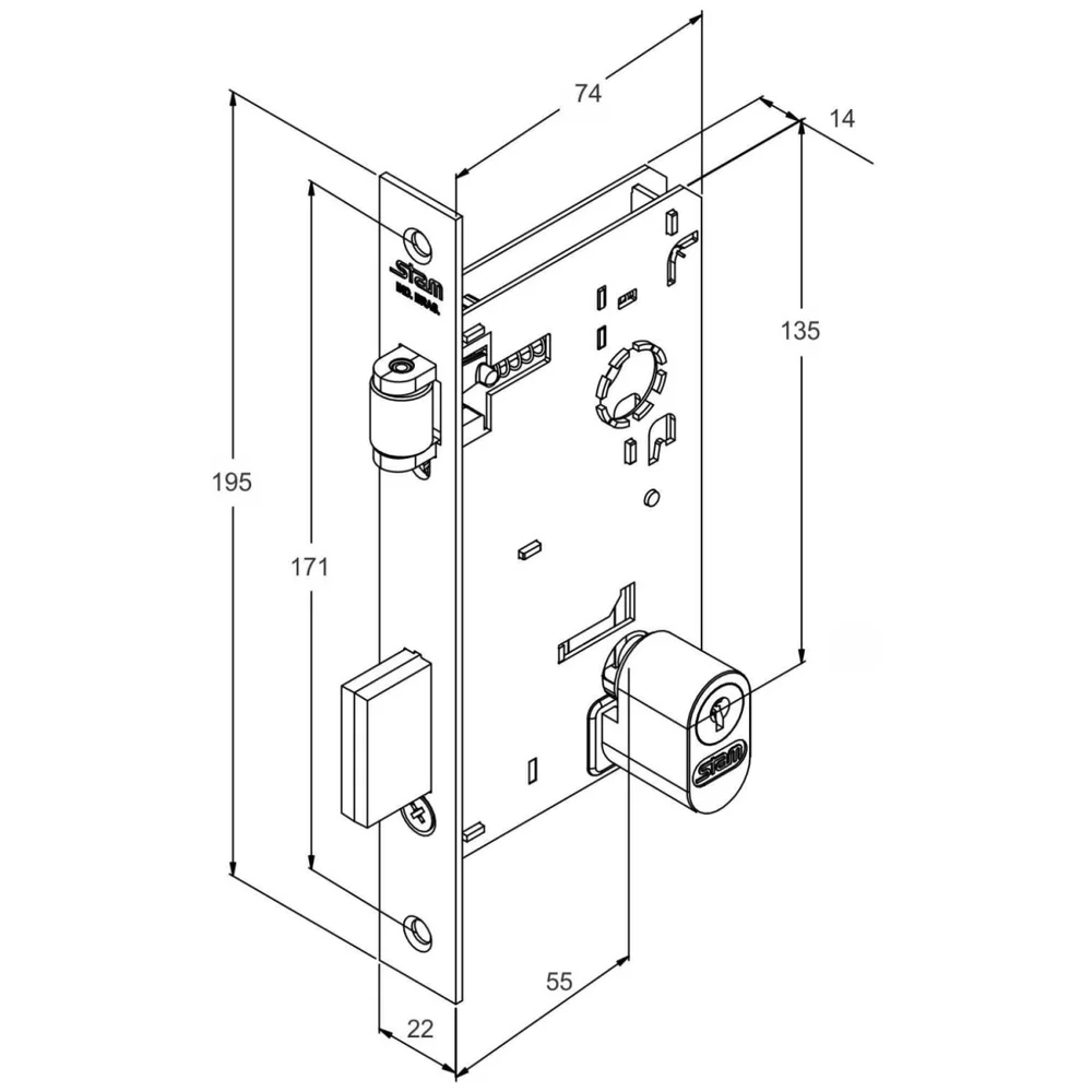 Imagem 2 de 4 do produto Fechadura 1601 Rolete Para Porta Pivotante Roseta Quadrada Preto Fosco 55mm Stam
