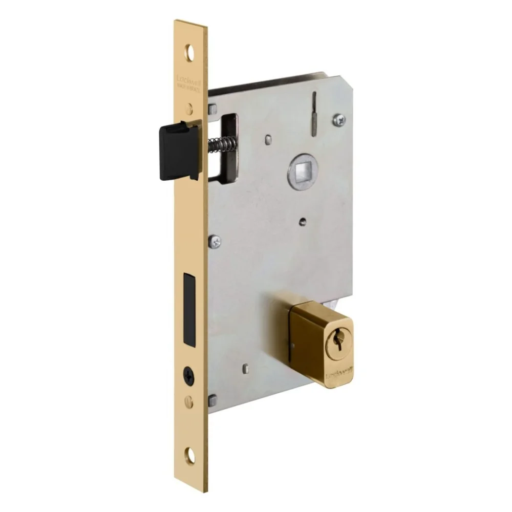 Imagem 2 de 5 do produto Fechadura Design Flexa Externa 55mm Latão Polido Dourado Lockwell