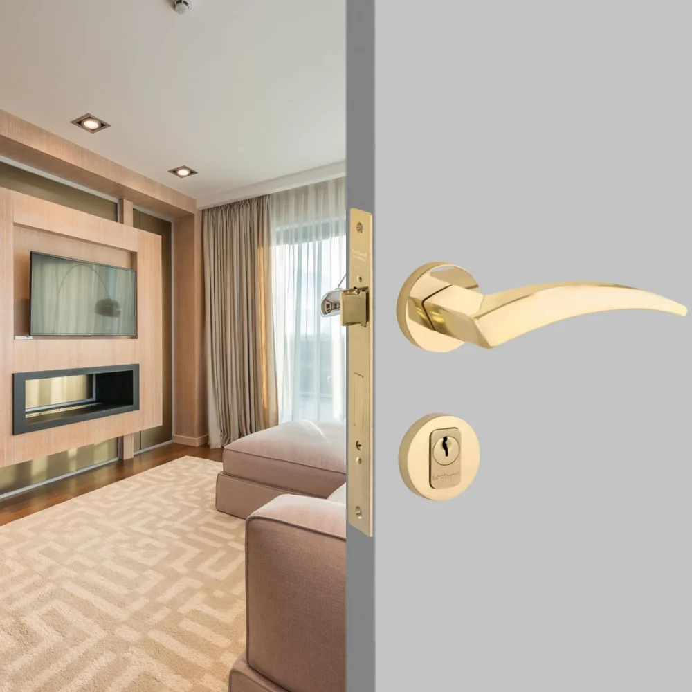 Imagem 5 de 5 do produto Fechadura Design Flexa Externa 55mm Latão Polido Dourado Lockwell