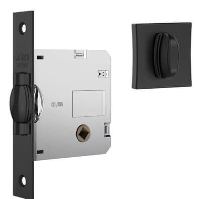 Fechadura Rolete Para Porta Pivotante 1025 Banheiro Roseta Quadrada Preta 45mm Stam