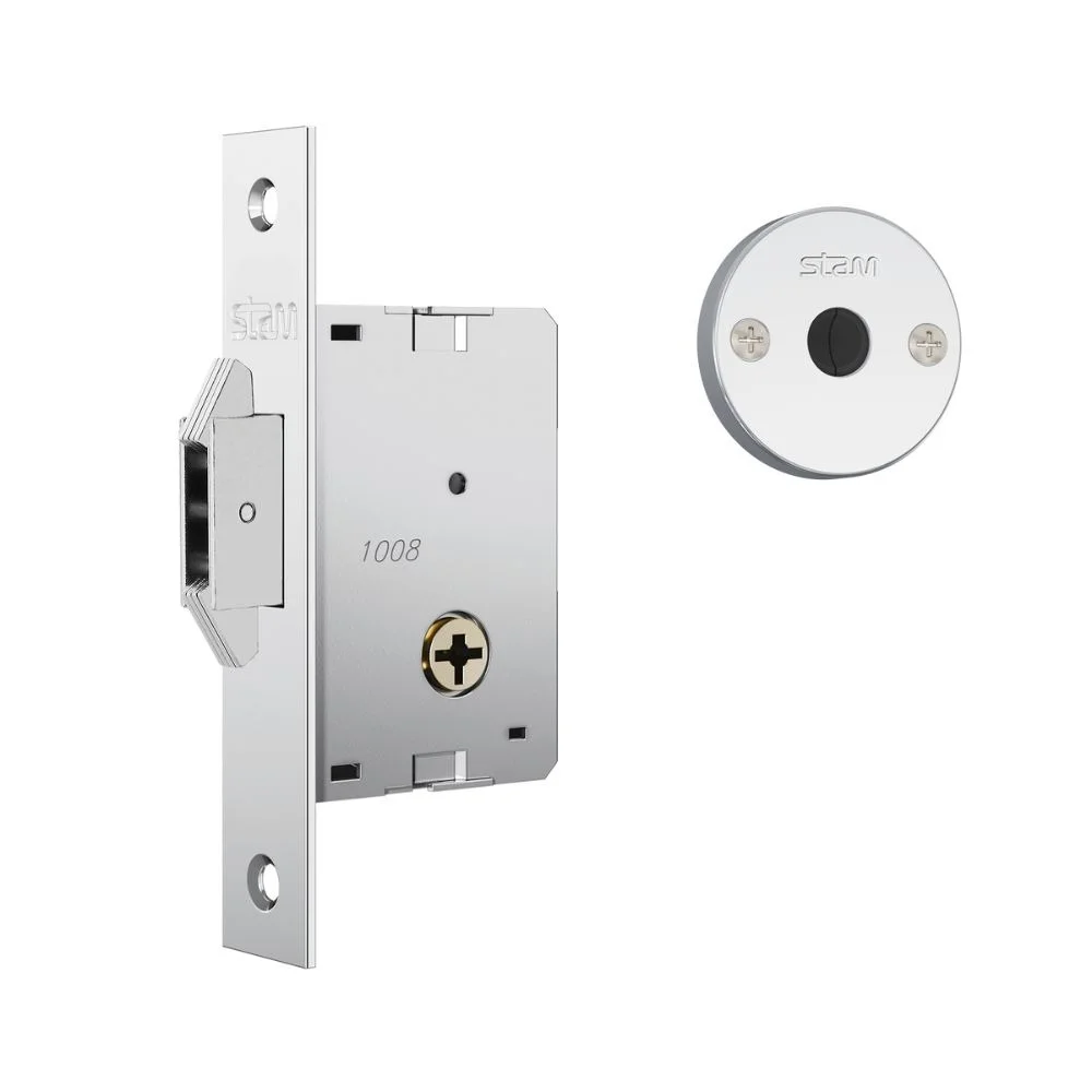 Imagem 1 de 3 do produto Fechadura 1008 Par Trava Auxiliar Tetra Chave Porta Correr/bater Roseta Redonda Cromada 30mm Stam