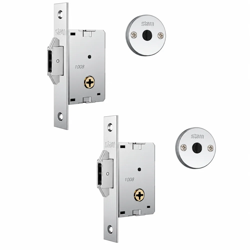 Imagem 1 de 4 do produto Fechadura 1008 Par Trava Auxiliar Tetra Chave Porta Correr/bater Roseta Redonda Cromada 30mm Stam