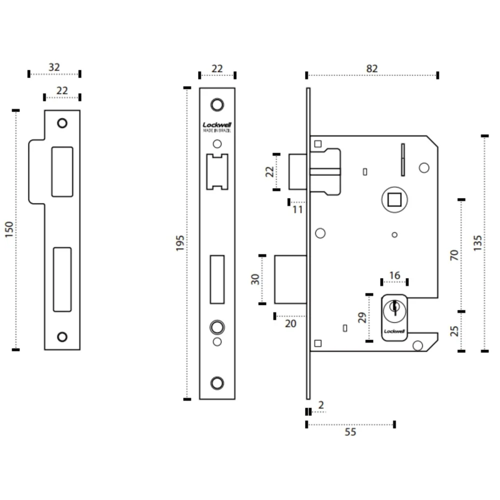 Imagem 3 de 5 do produto Fechadura Conceito Vento Externa 55mm Latão Polido Dourado Lockwell