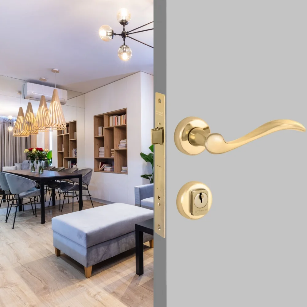Imagem 5 de 5 do produto Fechadura Conceito Vento Externa 55mm Latão Polido Dourado Lockwell