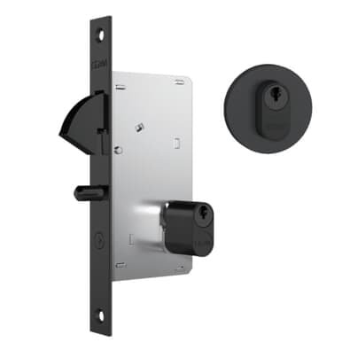 Fechadura Para Porta De Correr 950 Externa Roseta Redonda Preto Fosco 45mm Stam