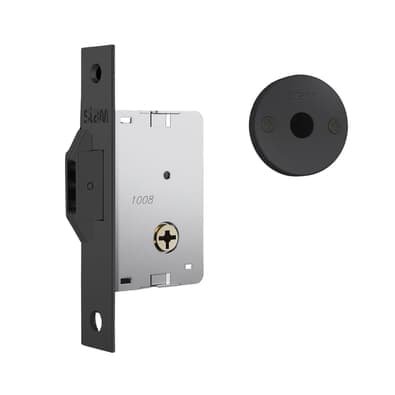 Fechadura 1008 Trava Auxiliar Tetra Chave Para Porta Correr/bater Roseta Redonda Preto Fosco 30mm Stam