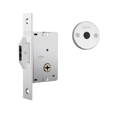 Fechadura 1008 Trava Auxiliar Tetra Chave Para Porta Correr/bater Roseta Redonda Cromada 30mm Stam