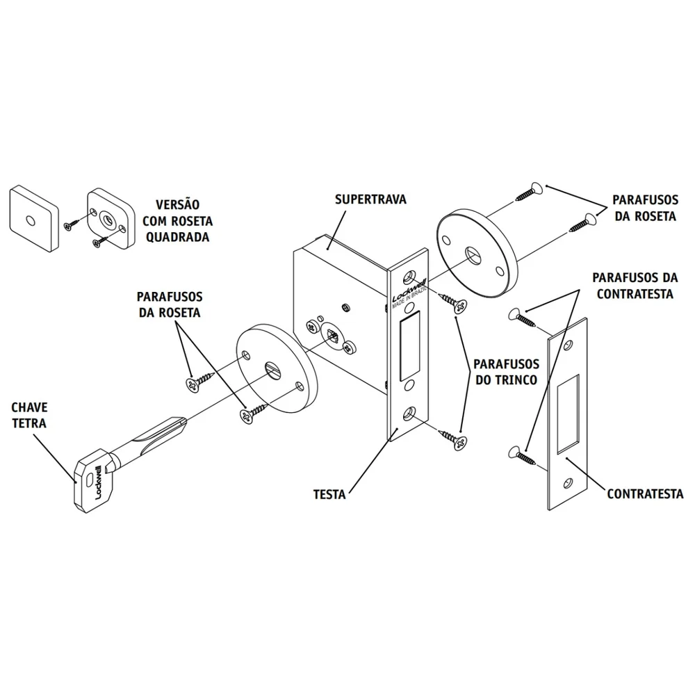 Fechadura Tetra Auxiliar Supertrava Quadrichave 35mm Inox 920 Lockwell