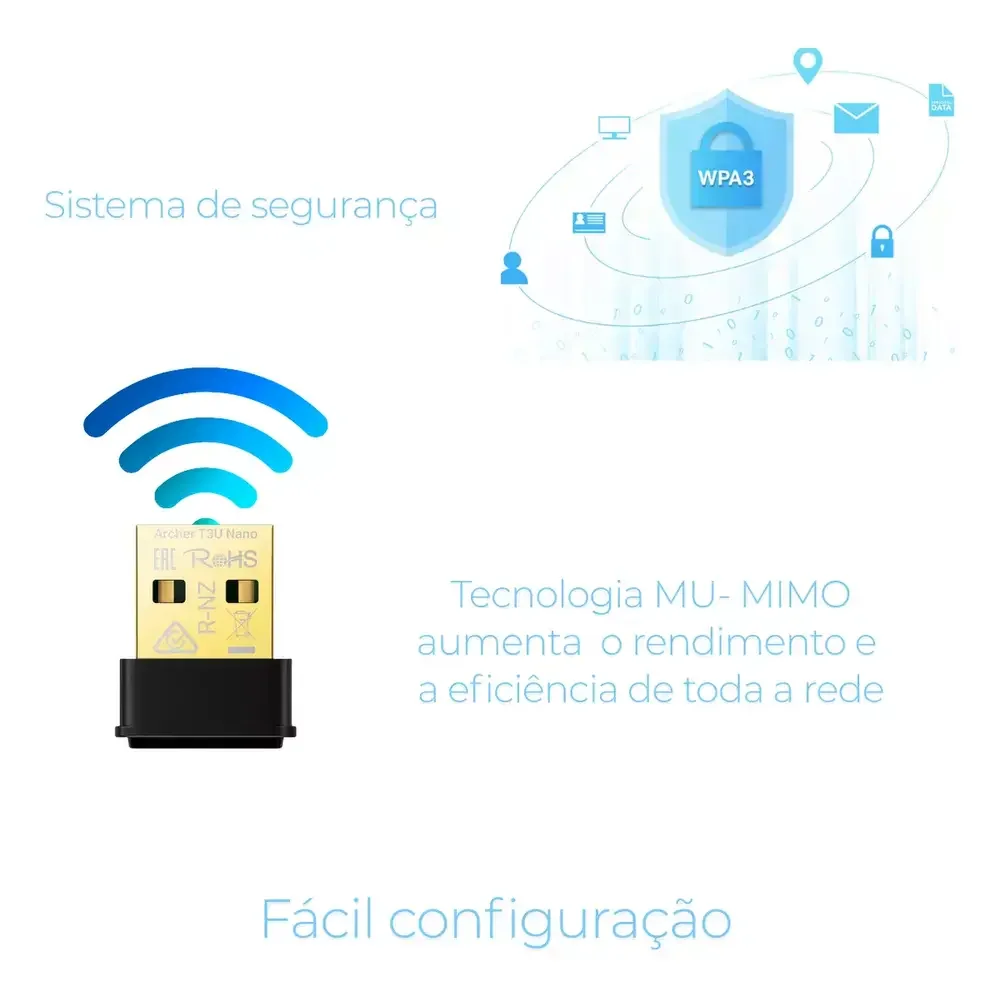 Imagem 2 de 3 do produto Adaptador Wifi Tp-link T3u Nano Ac1300 2.4/5ghz Dual Band