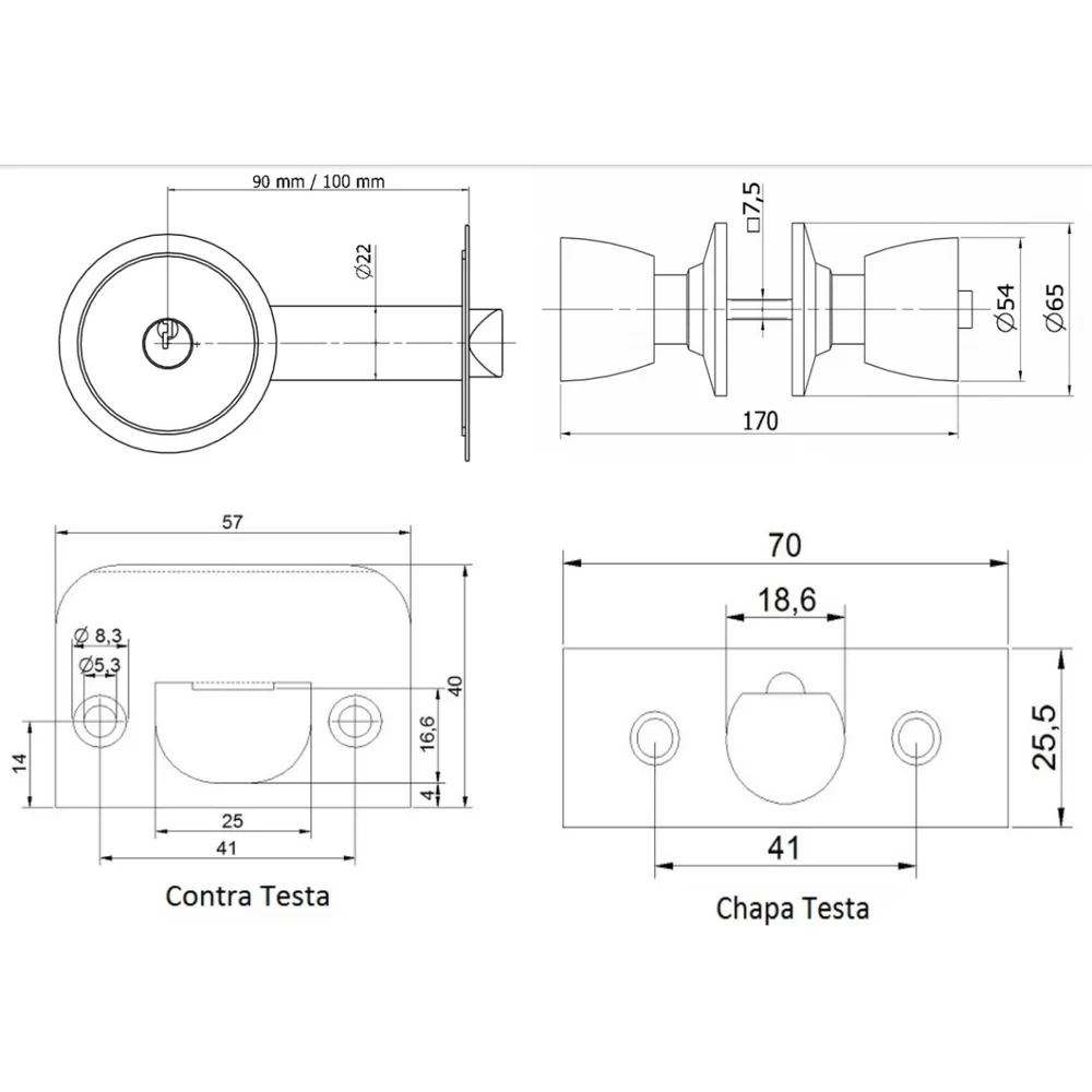 Imagem 2 de 2 do produto Fechadura Para Porta Divisória Tubular Tulipa Externa Preto 90mm A 100mm (br90/100 Py) Soprano