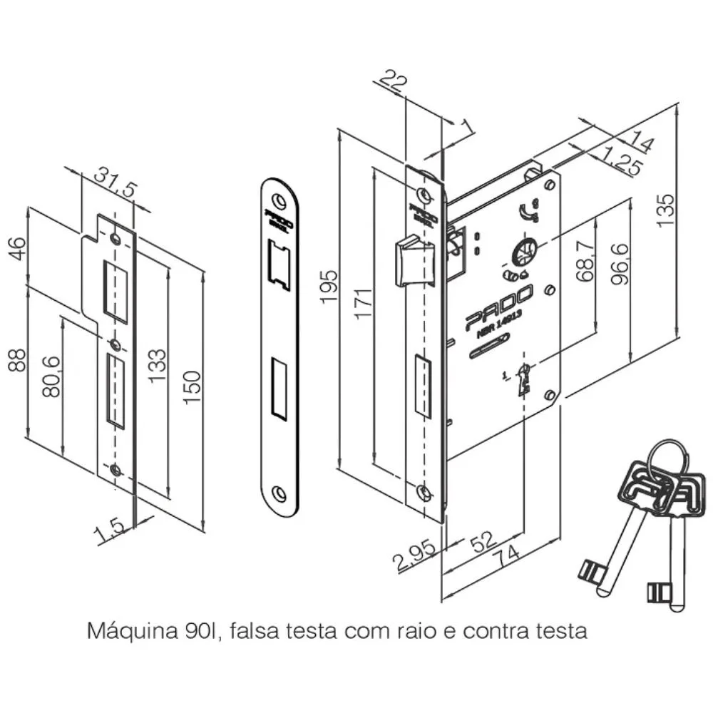 Imagem 2 de 5 do produto Fechadura Opera Interna Rq4 201-55pi Cromado 55mm Pado