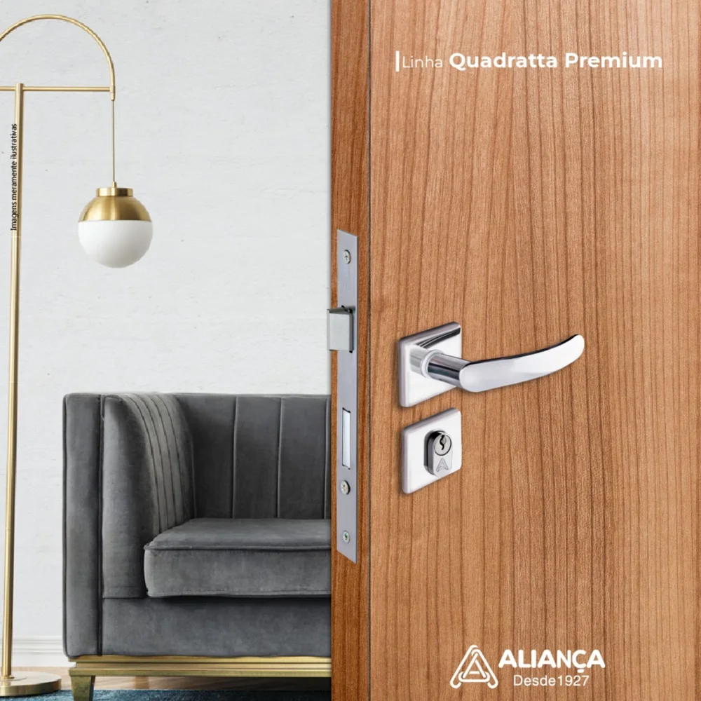 Imagem 5 de 5 do produto Fechadura Quadratta Premium Externa 2600/81 Roseta Cromada 40mm Aliança