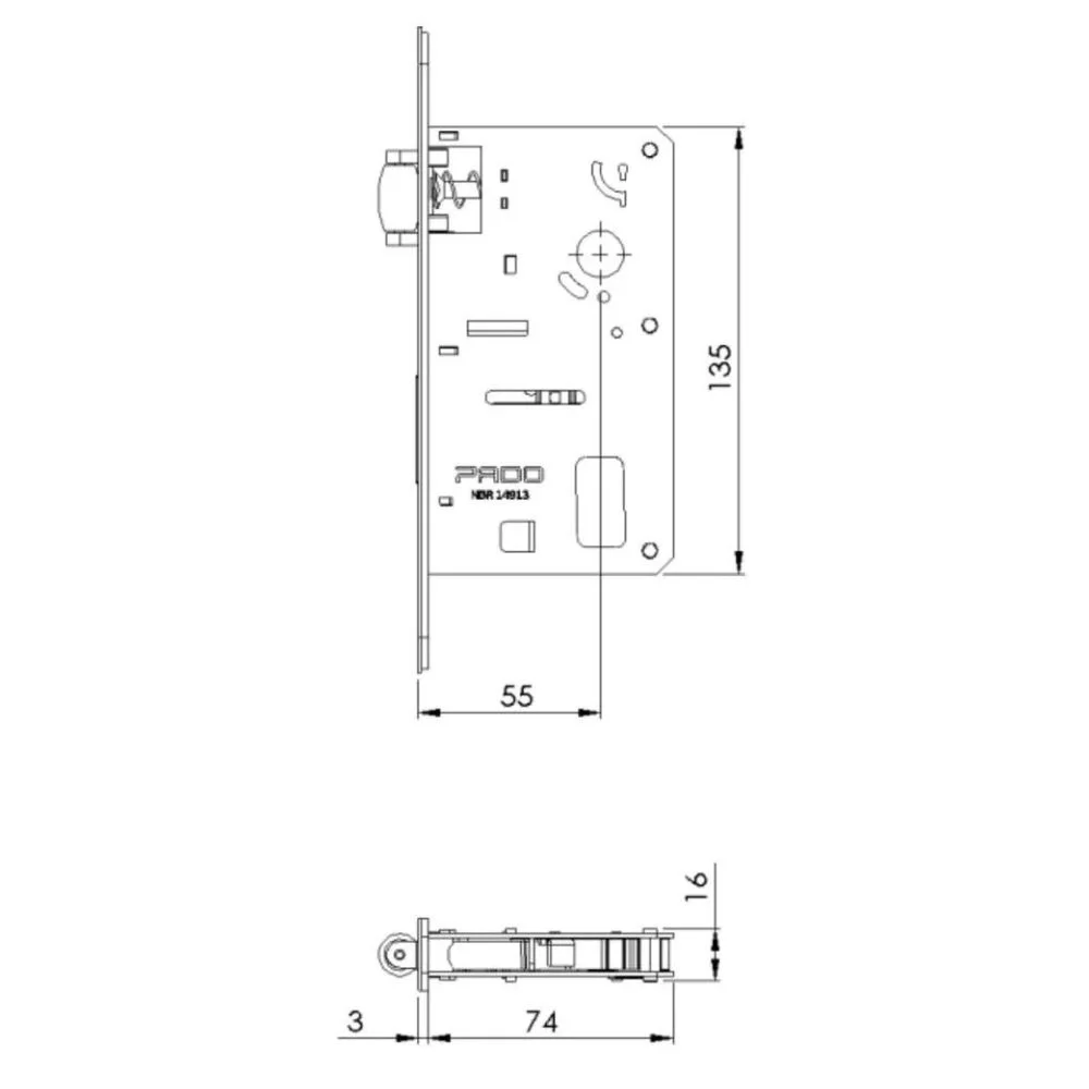 Imagem 2 de 4 do produto Fechadura Rolete Para Porta Pivotante 55mm Preto Rq2 464-55re Ctz-55 Ept Pado