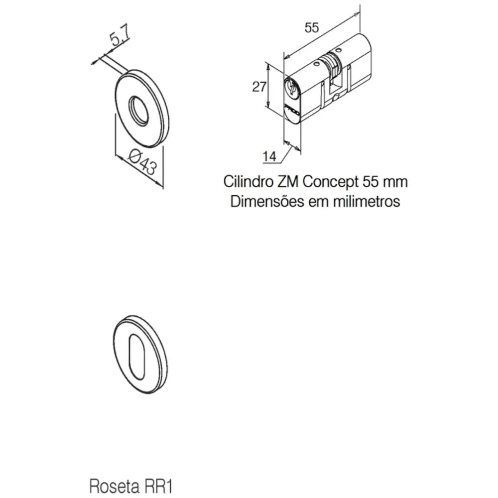 Imagem 3 de 5 do produto Fechadura Concept Externa 40mm Roseta Cromada Rr1 401-40ce Raio Cr Pado
