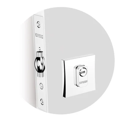 Fechadura Rolete Para Porta Pivotante Classic Chave Multiponto Roseta Quadrada Cromada 45mm Soprano