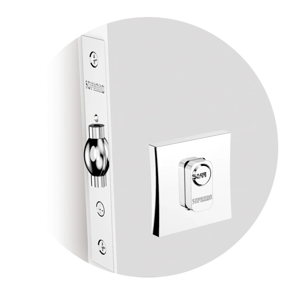 Fechadura Rolete Para Porta Pivotante Classic Chave Multiponto Roseta Quadrada Cromada 45mm Soprano Fechadura Rolete Para Porta Pivotante Classic Chave Multiponto Roseta Quadrada Cromada 45mm Soprano