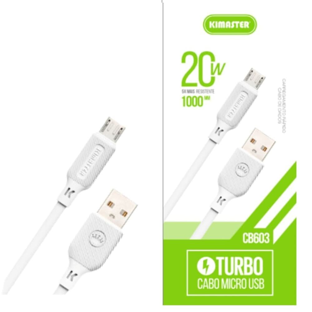 Imagem 2 de 4 do produto Cabo De Dados V8 1m 20w Qc Micro Usb Kimaster Cb603