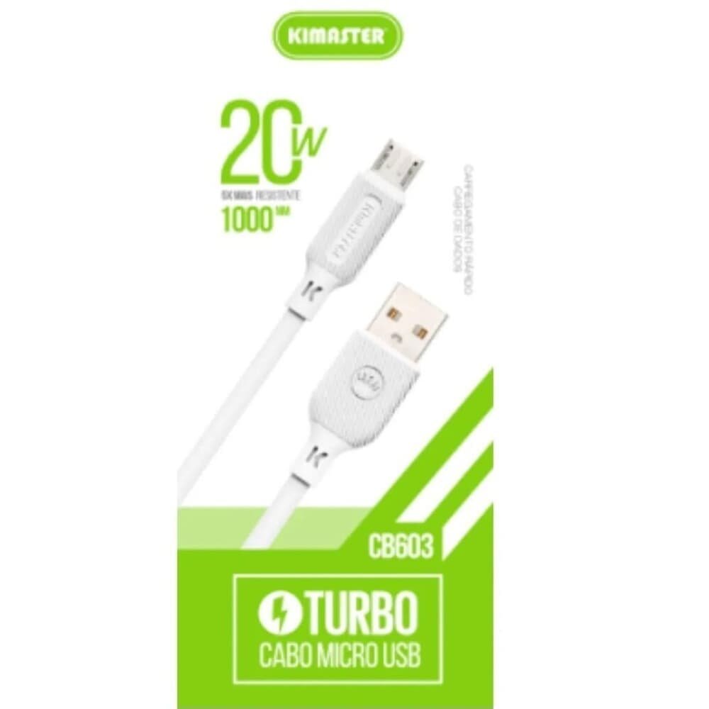 Imagem 4 de 4 do produto Cabo De Dados V8 1m 20w Qc Micro Usb Kimaster Cb603