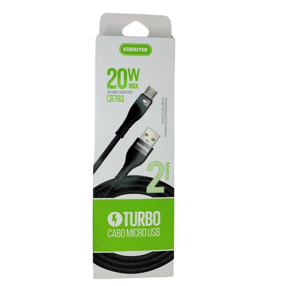 Imagem 2 de 2 do produto Cabo De Dados V8 2m 20w Qc Micro Usb Kimaster Cb763