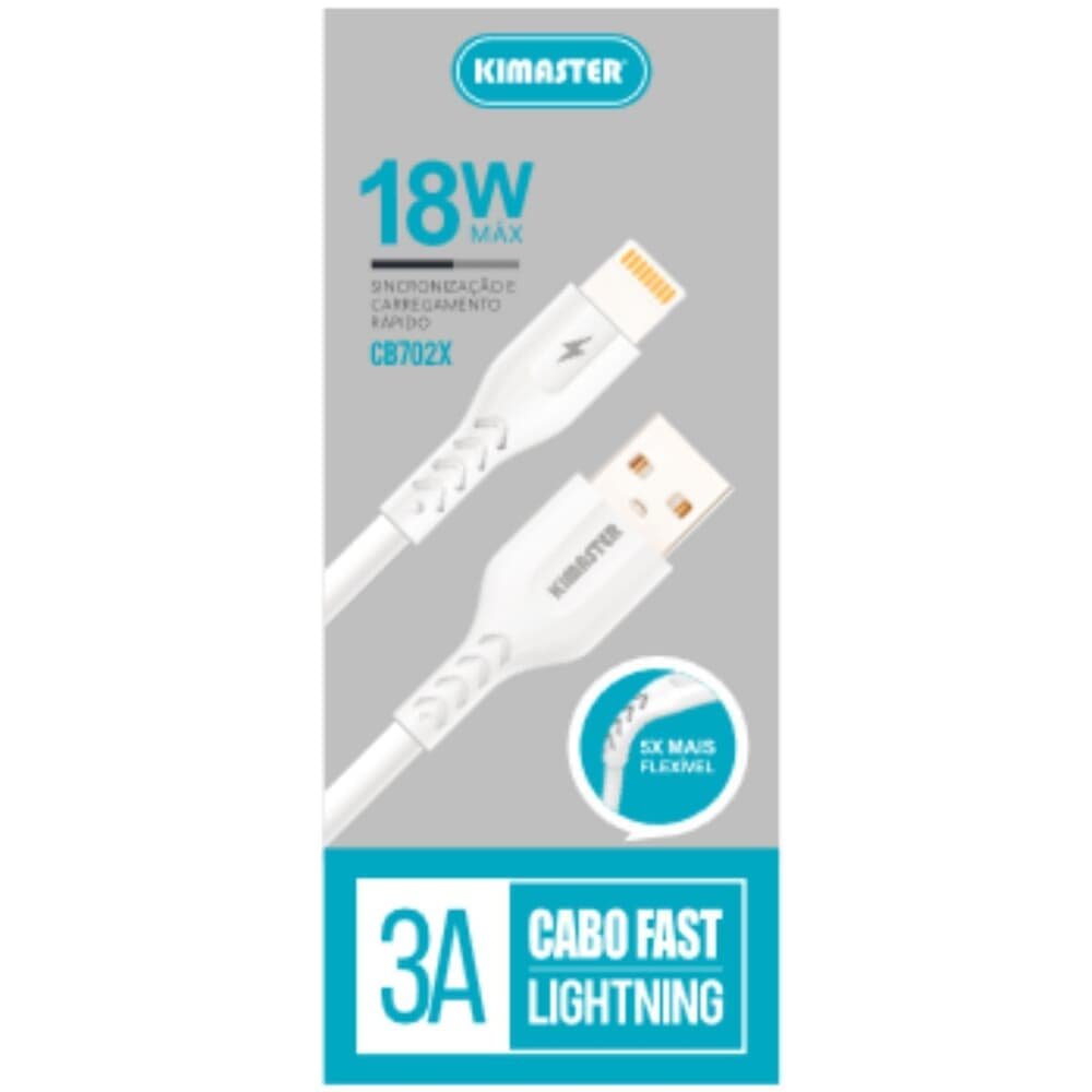 Imagem 2 de 2 do produto Cabo De Dados P/lightning 1m 18w 3a Qc Kimaster Cb702x