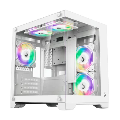 Gabinete Gamer Rise Mode Galaxy Glass M Mini M-ATX Lateral e Frontal em Vidro Temperado Sem FANs Branco - RM-GA-GGMN-FW