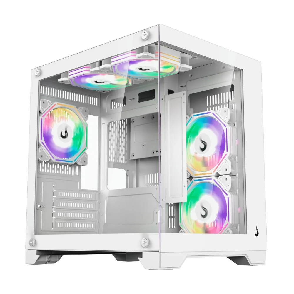 Gabinete Gamer Rise Mode Galaxy Glass M Mini M-ATX Lateral e Frontal em Vidro Temperado Sem FANs Branco - RM-GA-GGMN-FW