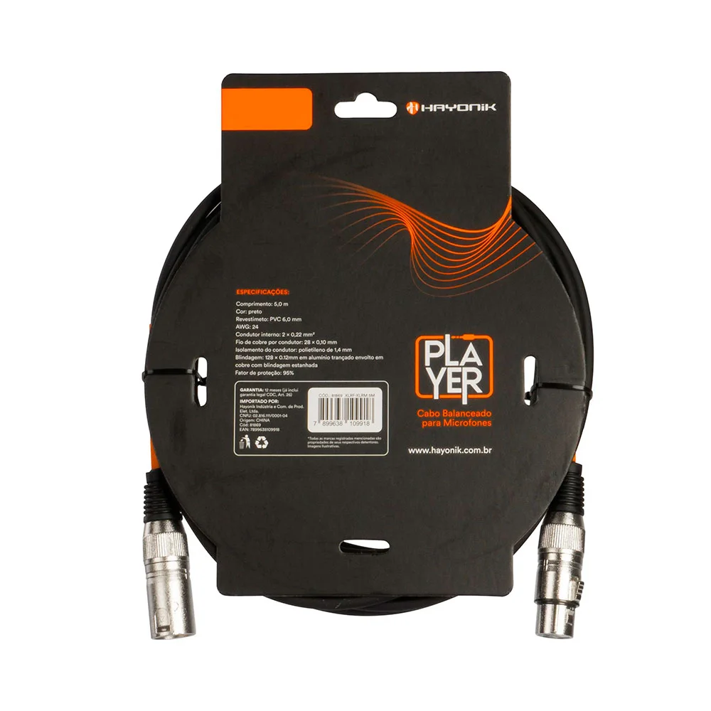 Imagem 2 de 3 do produto Cabo Xlr (f) Xlr (m) 5m Pt Hayonik