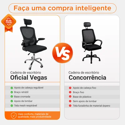 Cadeira De Escritório Diretor Oficial Vegas Com Apoio - Preto — foto 3