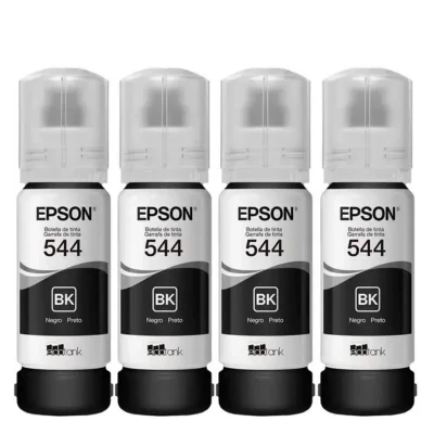 Kit 4 Refil de Tinta  Epson T544, L3150 L3110 L5190 L3250 L3210 L5290 L5590, Preta