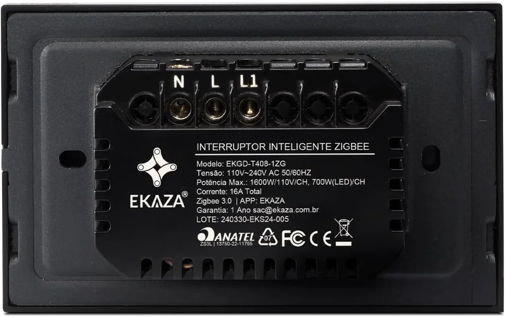 Imagem 3 de 5 do produto Interruptor Inteligente 1 Tecla Física Mercúrio  Zigbee Elite Metal Cinza Prata Ekgd-t408-1zg Ekaza