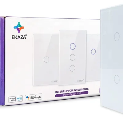 Interruptor Inteligente Touch Borda 2.5 D Zigbee 2 Botões Branco Google Home E Alexa -ekat-t307-2zw
