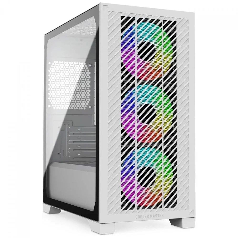 Gabinete Gamer Cooler Master Elite 301 Branco, ARGB, Vidro Temperado, Mid Tower, Matx, Com 3 Fans, E301-wgnn-s00