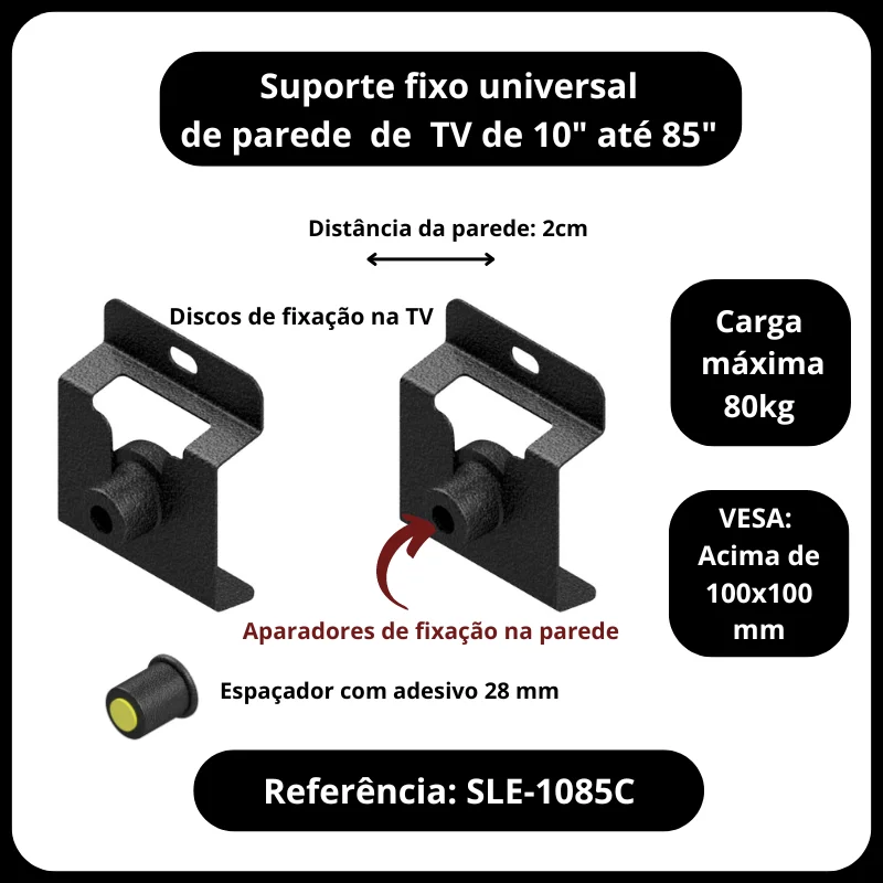 Imagem 5 de 5 do produto Suporte Fixo Para Tv De 10" A 85"  Ferro - Universal